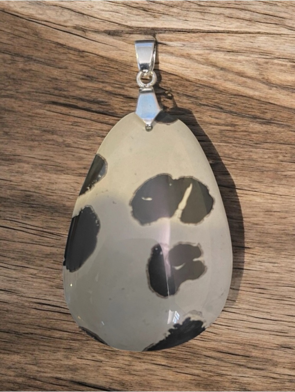 Large Teardrop Picture Jasper Pendant with Polished Silver Bail